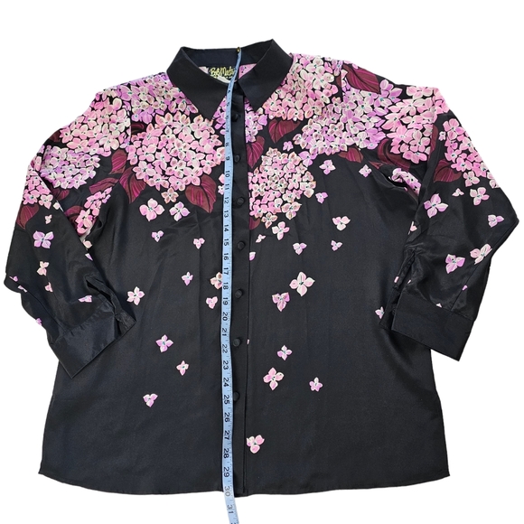 Bob Mackie Wearable Art Floral Beaded Blouse Pink and Black Women's Size Large - Picture 12 of 15